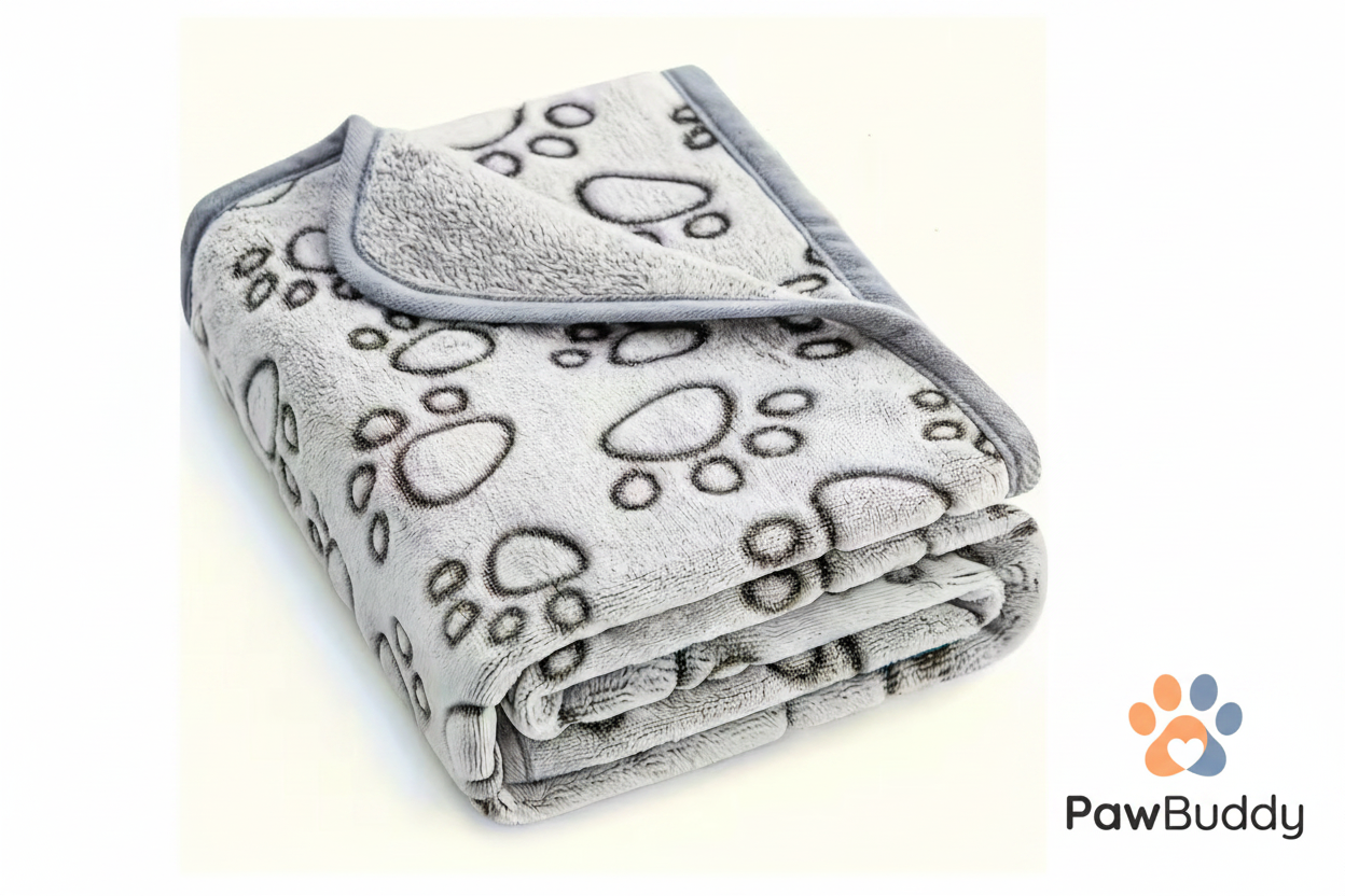 PawBuddy Paw Print Fleece Blanket with logo